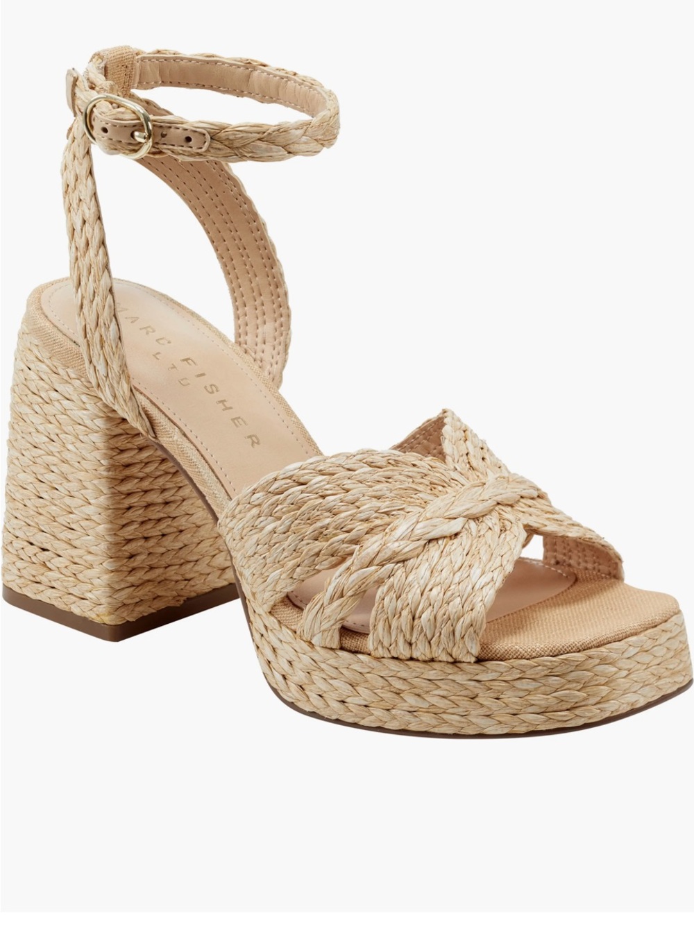 Marc Fisher Ltd Janie Raffia Platform Braided Ankle-Strap Sandal block heel 6.5